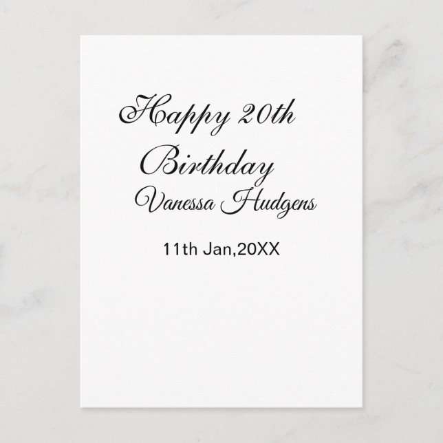 Happy 20th birthday name date simple minimal  postcard (Front)