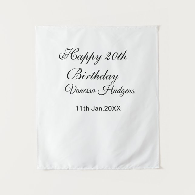 Happy 20th birthday name date simple minimal  tapestry (Front)