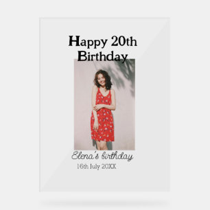 Happy 20th birthday photo modern simple minimal  acrylic sign