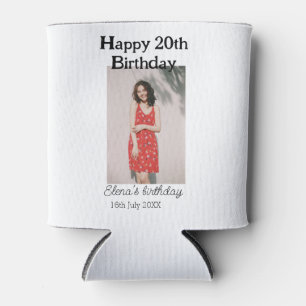 Happy 20th birthday photo modern simple minimal  can cooler