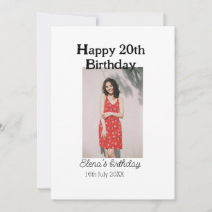 Happy 20th birthday photo modern simple minimal invitation