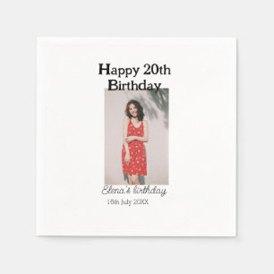 Happy 20th birthday photo modern simple minimal  napkin