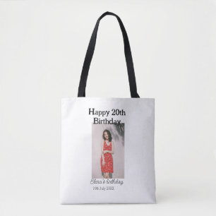 Happy 20th birthday photo modern simple minimal tote bag