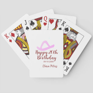 Happy 20th birthday pink cowboy girl name date sim playing cards