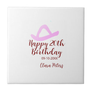 Happy 20th birthday pink cowboy girl name date sim tile