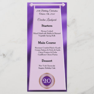 Happy 20th Birthday Purple Glitter Foil Menu