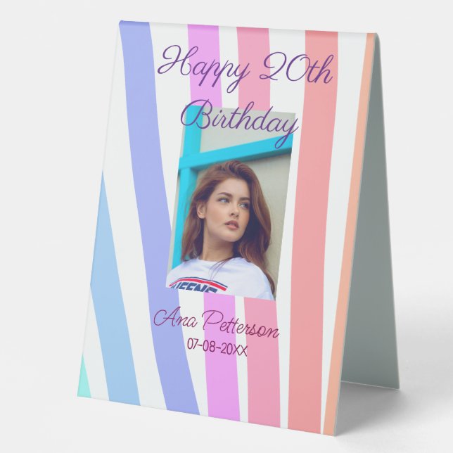 Happy 20th Birthday rainbow rustic boho lines phot (Front)