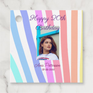 Happy 20th Birthday rainbow rustic boho lines phot Favour Tags