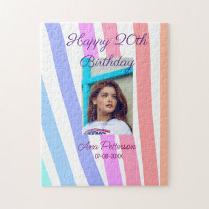 Happy 20th Birthday rainbow rustic boho lines phot Jigsaw Puzzle