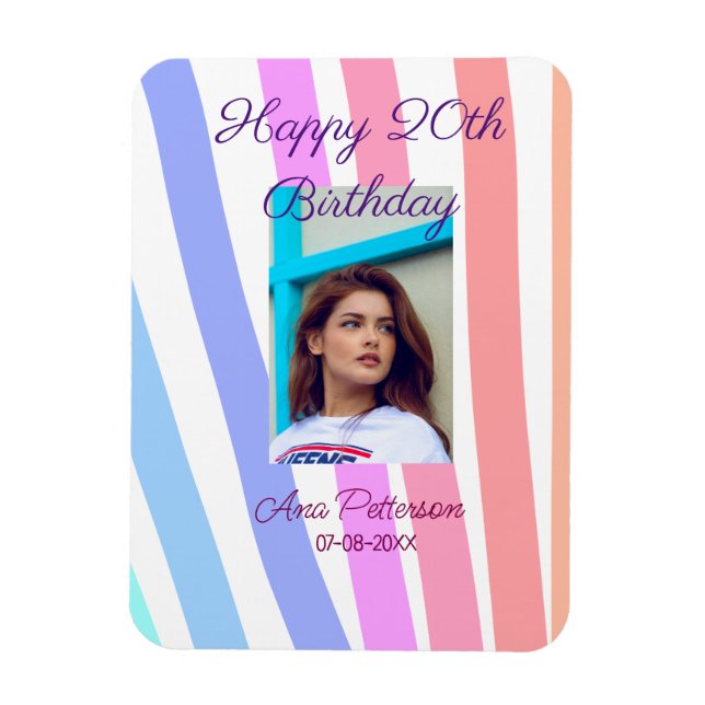 Happy 20th Birthday rainbow rustic boho lines phot Magnet (Vertical)