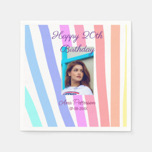 Happy 20th Birthday rainbow rustic boho lines phot Napkin