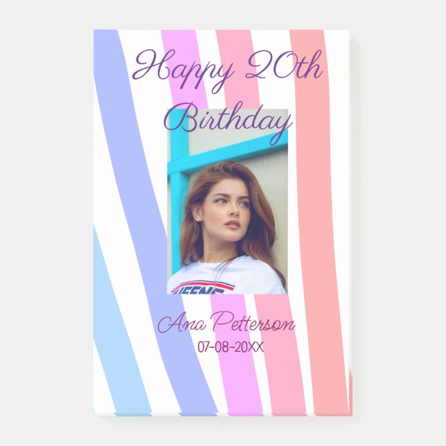 Happy 20th Birthday rainbow rustic boho lines phot Post-it Notes (Front)