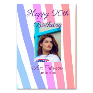 Happy 20th Birthday rainbow rustic boho lines phot Table Number