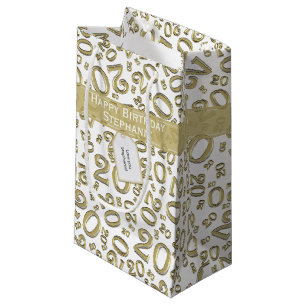Happy 20th Birthday Random Number Pattern Gold 20 Small Gift Bag