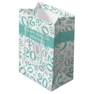 Happy 20th Birthday Random Number Pattern Teal 20 Medium Gift Bag