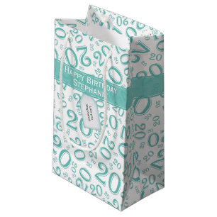 Happy 20th Birthday Random Number Pattern Teal 20  Small Gift Bag