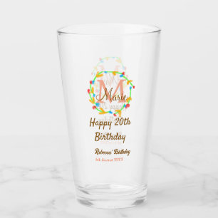 Happy 20th Birthday red add name monogram wreath Glass