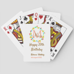 Happy 20th Birthday red add name monogram wreath Playing Cards