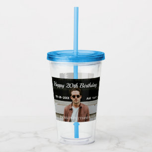 Happy 20th birthday simple photo add name date mod acrylic tumbler