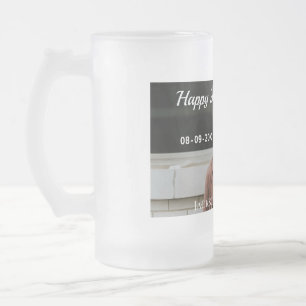Happy 20th birthday simple photo add name date mod frosted glass beer mug