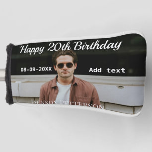 Happy 20th birthday simple photo add name date mod golf head cover