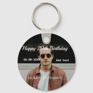 Happy 20th birthday simple photo add name date mod key ring