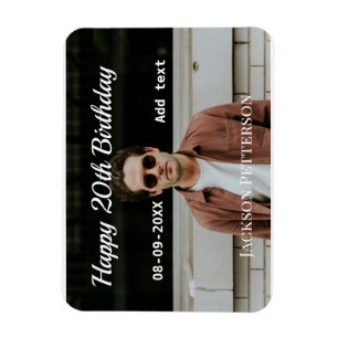 Happy 20th birthday simple photo add name date mod magnet