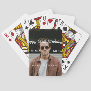 Happy 20th birthday simple photo add name date mod playing cards