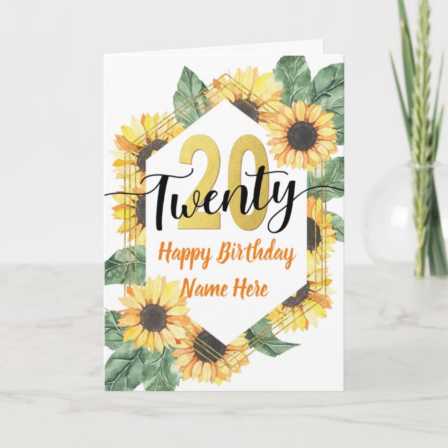 Happy 20th Birthday Sunflower Greeting Card (Front)