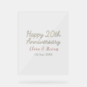 HAPPY 20TH WEDDING ANNIVERSARY NAME PINK GRAY PAST ACRYLIC SIGN