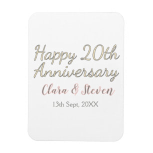 HAPPY 20TH WEDDING ANNIVERSARY NAME PINK GRAY PAST MAGNET