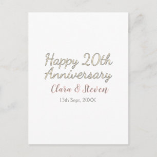 HAPPY 20TH WEDDING ANNIVERSARY NAME PINK GRAY PAST POSTCARD