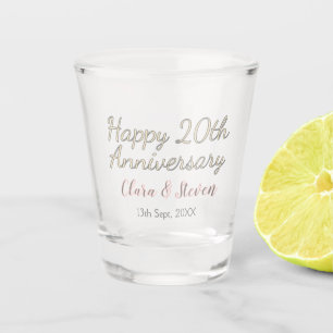 HAPPY 20TH WEDDING ANNIVERSARY NAME PINK GRAY PAST SHOT GLASS