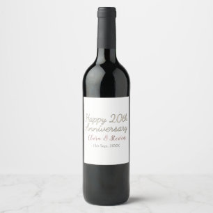 HAPPY 20TH WEDDING ANNIVERSARY NAME PINK GRAY PAST WINE LABEL