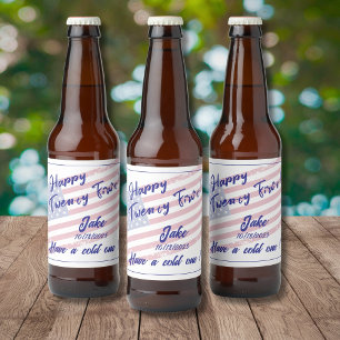 Happy 21! Jake! Have a cold one! (on flag) Beer Bottle Label