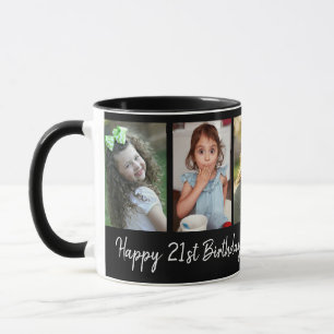 Happy 21st Birthday 5 Photo Collage Black Mug