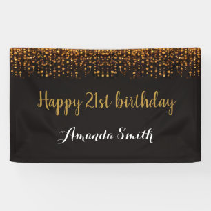 Happy 21st Birthday Banner. Black and Gold Glitter Banner