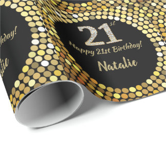 Happy 21st Birthday Black and Gold Glitter Wrapping Paper