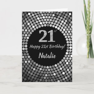 Happy 21st Birthday Black and Silver Glitter Card