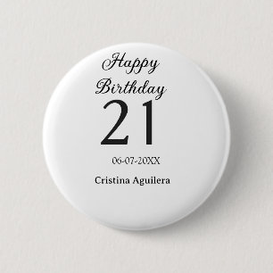 Happy 21st birthday bold letter simple name minima 6 cm round badge
