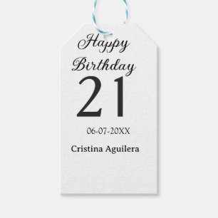 Happy 21st birthday bold letter simple name minima gift tags