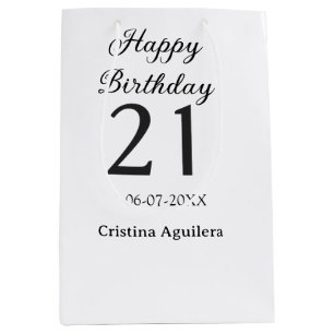 Happy 21st birthday bold letter simple name minima medium gift bag