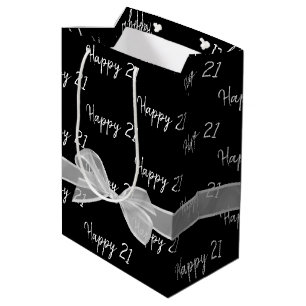 Happy 21st Birthday Bow On Black Medium Gift Bag