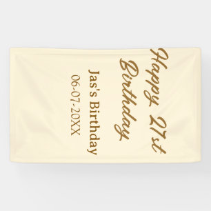 Happy 21st birthday brown pastel yellow name date  banner