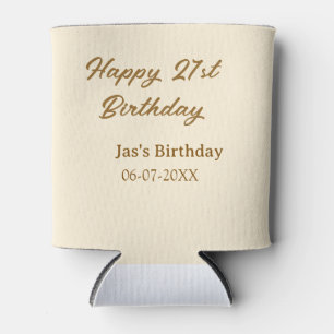 Happy 21st birthday brown pastel yellow name date  can cooler