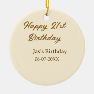 Happy 21st birthday brown pastel yellow name date  ceramic tree decoration