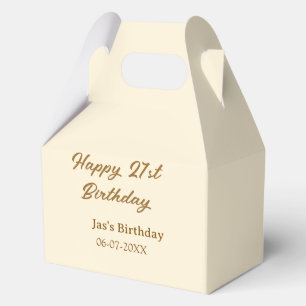 Happy 21st birthday brown pastel yellow name date favour box