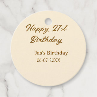 Happy 21st birthday brown pastel yellow name date  favour tags
