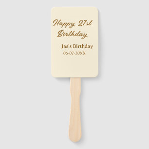 Happy 21st birthday brown pastel yellow name date hand fan