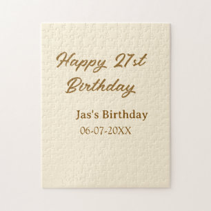 Happy 21st birthday brown pastel yellow name date  jigsaw puzzle